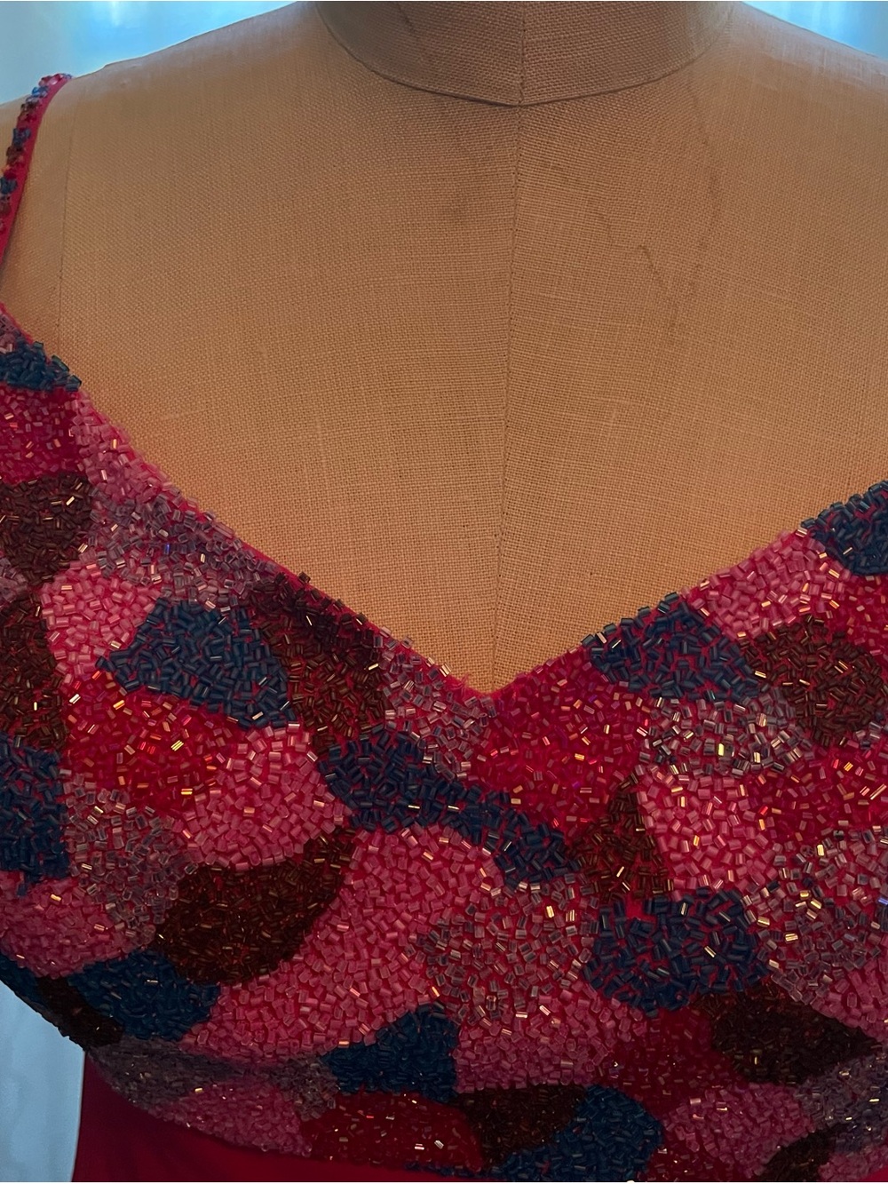 Nina Canacci Pink and Navy Beaded Midi Dress
